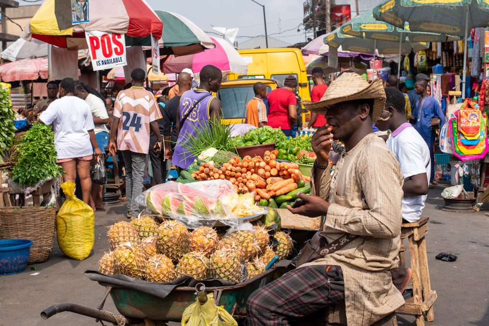 Everydaylife as a man selling fruits waits for customers in Lagos Nigeria on January 25, 2025. Inflation: 13 million Nigerians at risk of falling below poverty line in 2025