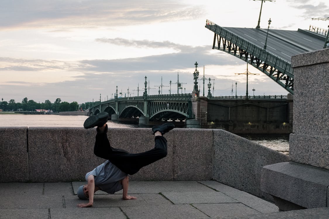 Breakdancing on concrete floor